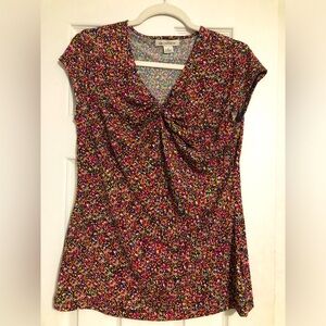 Liz Claiborne Y2K 90’s v neck colorful speckled‎ shirt stretchy size medium